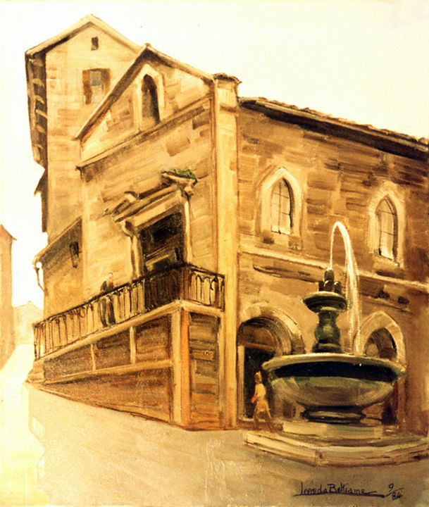 Schilderij getiteld "GUBBIO CHIESA DI S.…" door Leonida Beltrame, Origineel Kunstwerk, Olie