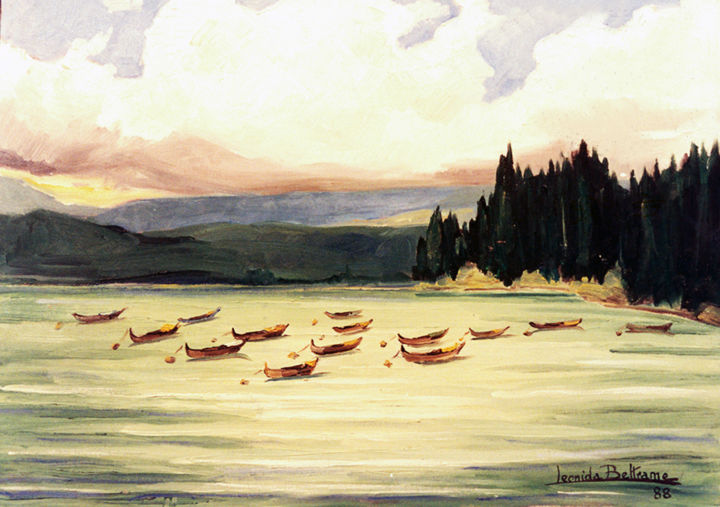 Pittura intitolato "LAGO DI S. CROCE -…" da Leonida Beltrame, Opera d'arte originale, Olio