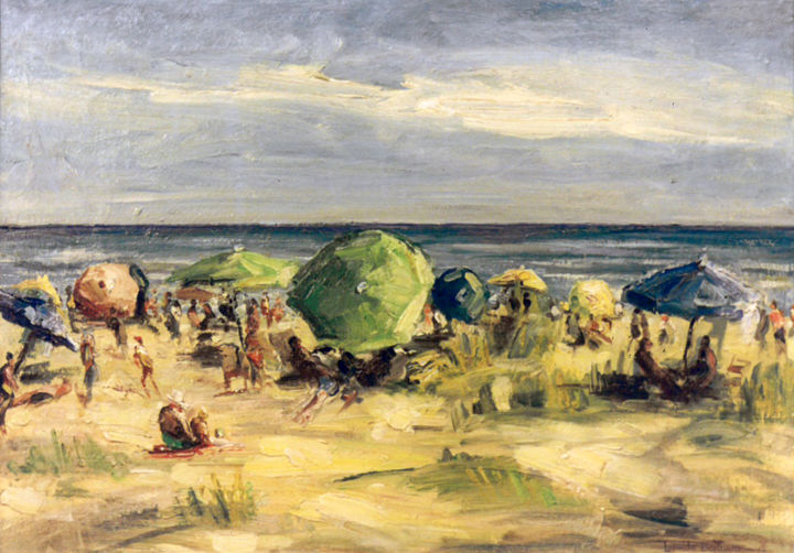 Pittura intitolato "SPIAGGIA DI ROSAPIN…" da Leonida Beltrame, Opera d'arte originale, Olio