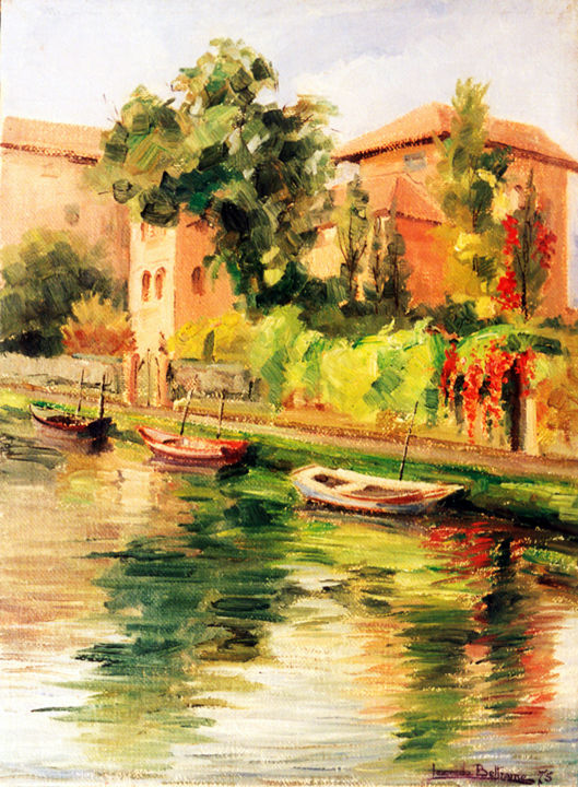 Pintura intitulada "LIDO DI VENEZIA: RI…" por Leonida Beltrame, Obras de arte originais, Óleo