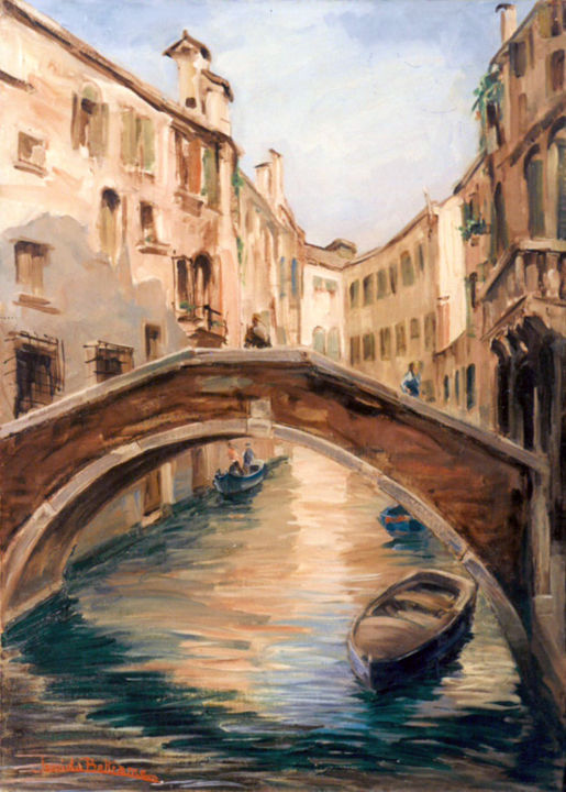Painting titled "RIO A PALAZZO WIDMAN" by Leonida Beltrame, Original Artwork, Oil