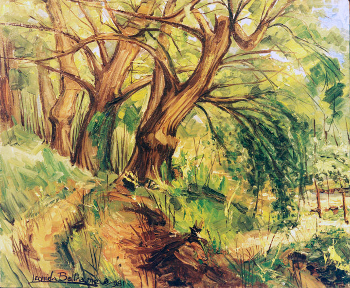 Pittura intitolato "TEOLO: BOSCO DI CAS…" da Leonida Beltrame, Opera d'arte originale, Olio