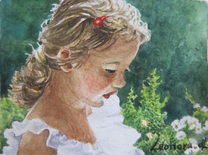 Painting titled "Daddy's Little Prin…" by Leonora De Lange, Original Artwork, Watercolor