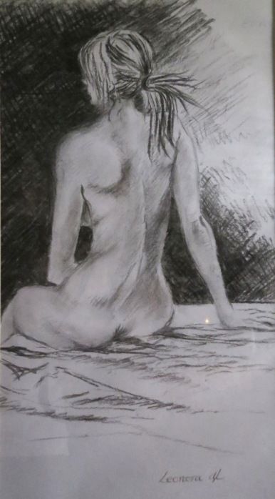 Drawing titled "Nude" by Leonora De Lange, Original Artwork, Charcoal