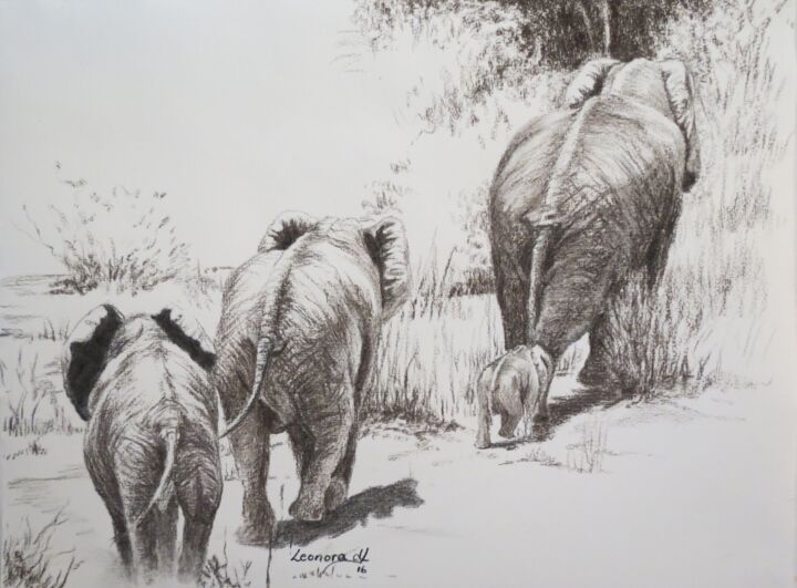 Drawing titled "Following the Matri…" by Leonora De Lange, Original Artwork, Charcoal Mounted on Cardboard
