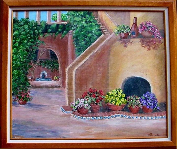Peinture intitulée "courtyard.jpg" par Leonore Marie Greenberg, Œuvre d'art originale