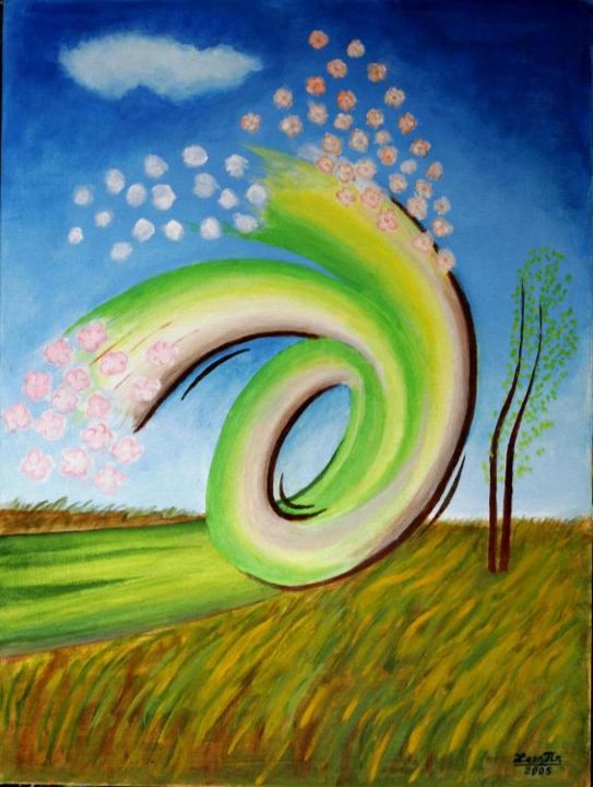 Painting titled "Stormy Spring" by Leon Tir, Original Artwork, Oil