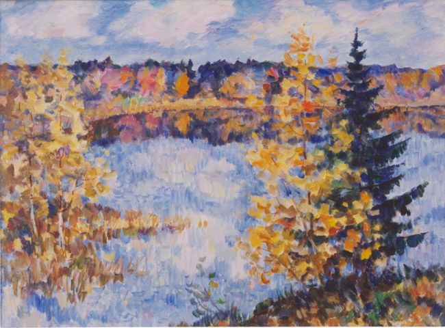 Painting titled "Autumn" by Leonid Zikeev, Original Artwork, Oil