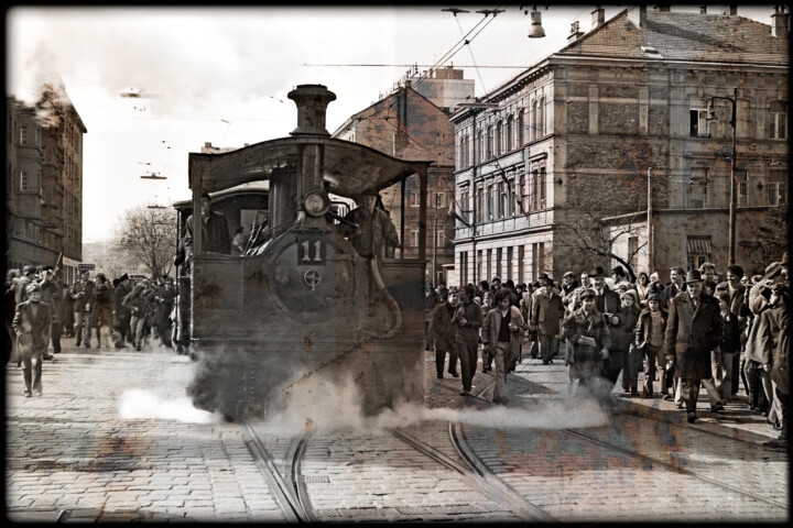 Photography titled "Die Dampftramway (P…" by Leopold Brix, Original Artwork, Analog photography