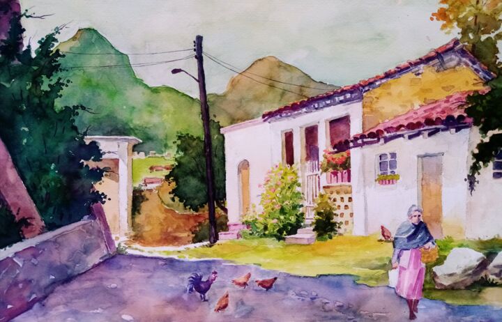 Pintura titulada "Camino a casa" por Leopoldo Becerra Rodríguez, Obra de arte original, Témpera