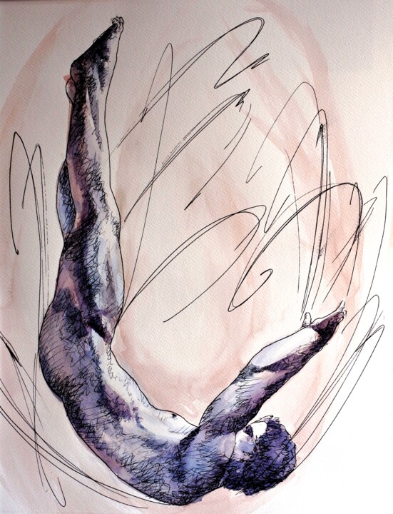 Malerei mit dem Titel "El salto" von Leopoldo Fernandez Sanchez, Original-Kunstwerk, Aquarell