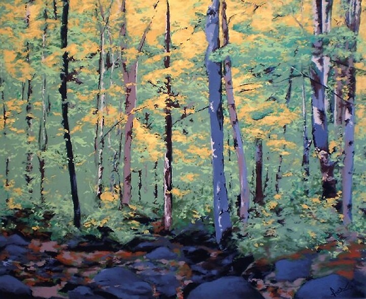 Painting titled "El bosque amarillo" by Leopoldo Fernandez Sanchez, Original Artwork, Acrylic