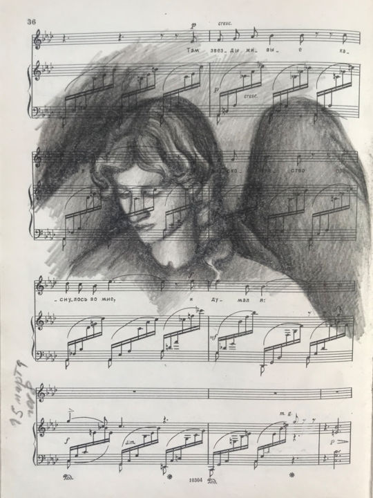 Рисунок под названием "ANGEL. Charcoal and…" - Leo Schteinberg, Подлинное произведение искусства, Древесный уголь