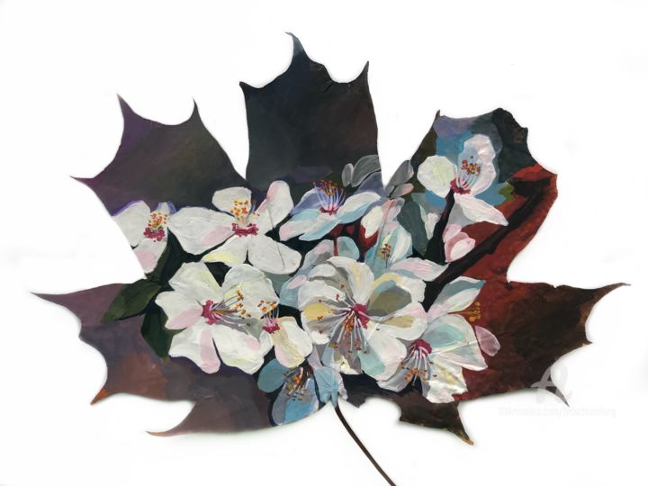 Painting titled "Cherry Blossom #1" by Leo Schteinberg, Original Artwork, Gouache