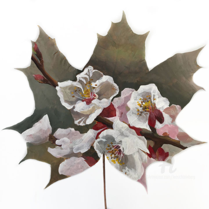 Painting titled "Cherry Blossom #3" by Leo Schteinberg, Original Artwork, Gouache