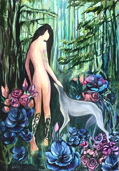 Painting titled "Spirit of the Forest" by Leo Schteinberg, Original Artwork, Watercolor