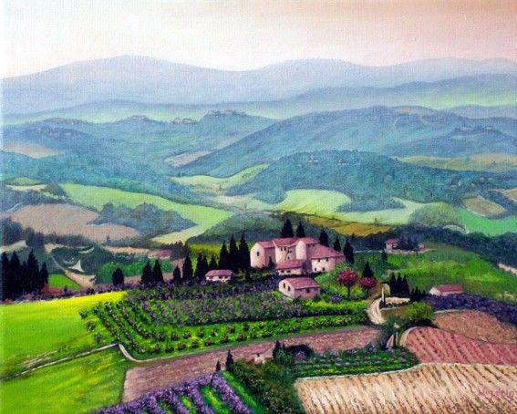 Malerei mit dem Titel "Toskana" von Leo Windeln, Original-Kunstwerk, Öl