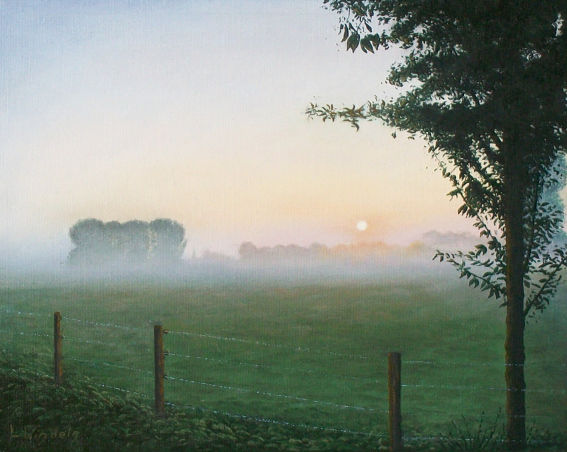 Painting titled "Sonnenaufgang an de…" by Leo Windeln, Original Artwork, Oil