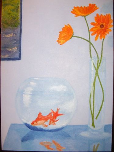 Painting titled "Goldfishes" by Lepan, Original Artwork, Oil