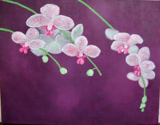 Painting titled "Orchids" by Lepan, Original Artwork, Oil