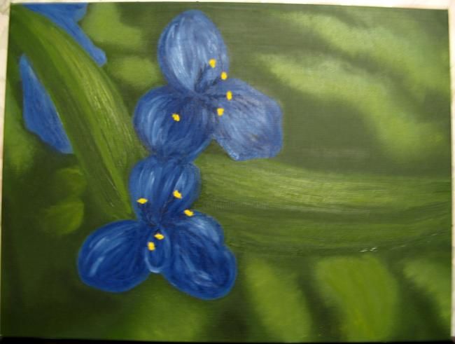 Painting titled "Blue flowers" by Lepan, Original Artwork, Oil