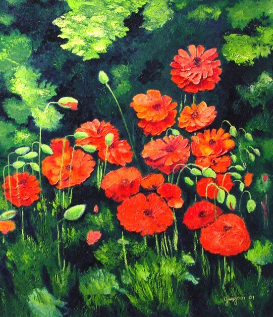 Painting titled "Coquelicots" by Maryvonne Lepinoy (MARLEN), Original Artwork