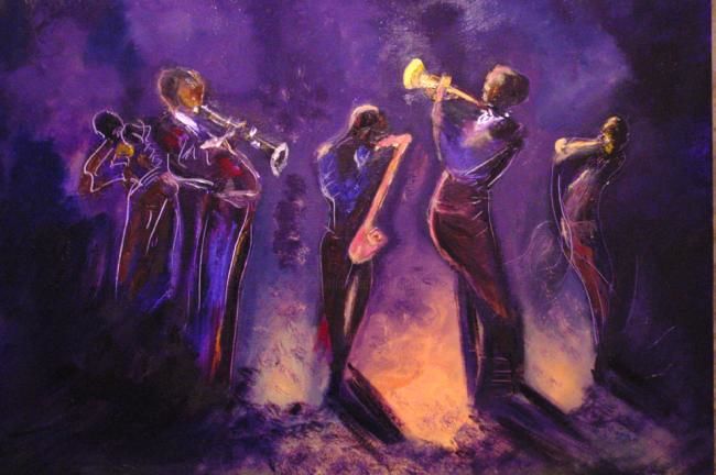 Peinture intitulée "L'Orchestre de blues" par Maryvonne Lepinoy (MARLEN), Œuvre d'art originale