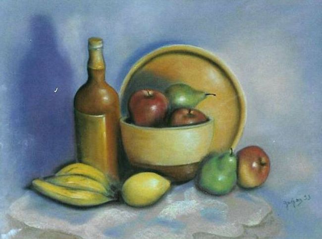 Painting titled "Nature morte aux fr…" by Maryvonne Lepinoy (MARLEN), Original Artwork, Pastel