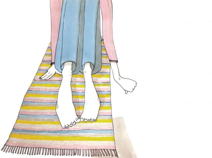 Dessin intitulée "julie sur un tapis…" par Céline Decorte, Œuvre d'art originale