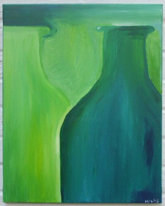 Malerei mit dem Titel "Green Bottles" von Heather Matlock, Original-Kunstwerk