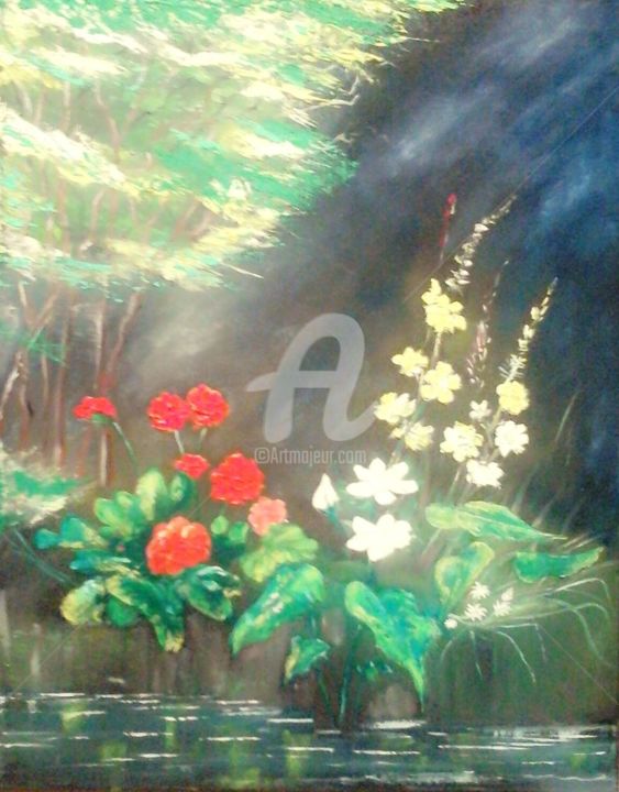 Peinture intitulée "glowing-leaves.jpg" par Le Prisma, Œuvre d'art originale, Huile