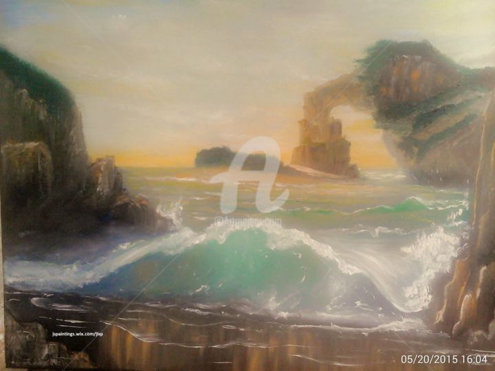Pintura intitulada "misty-shore.jpg" por Le Prisma, Obras de arte originais, Óleo