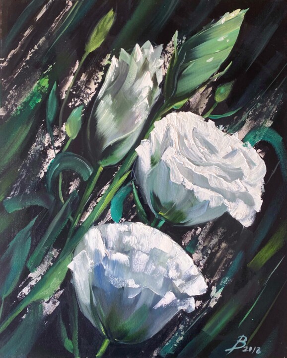 Painting titled "Eustoma" by Lera Prasol, Original Artwork, Oil