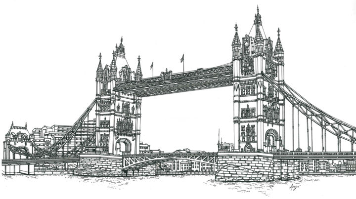 제목이 "Tower Bridge"인 그림 Lera Ryazanceva로, 원작, 잉크