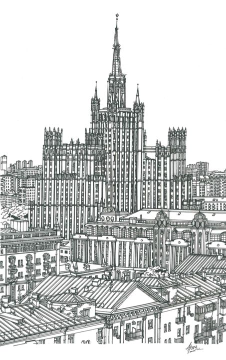 Disegno intitolato "Moscow" da Lera Ryazanceva, Opera d'arte originale, Inchiostro