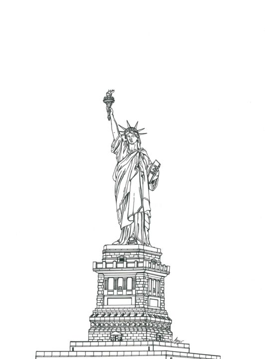 Рисунок под названием "Statue of Liberty" - Lera Ryazanceva, Подлинное произведение искусства, Чернила