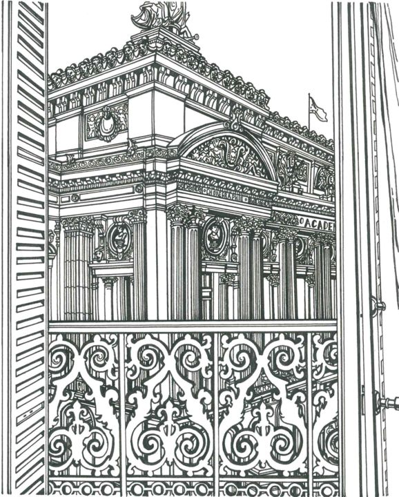 Dibujo titulada "Opera Garnier Paris" por Lera Ryazanceva, Obra de arte original, Tinta