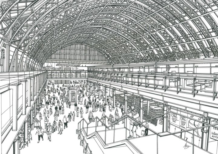 Dessin intitulée "St Pancras London" par Lera Ryazanceva, Œuvre d'art originale, Encre