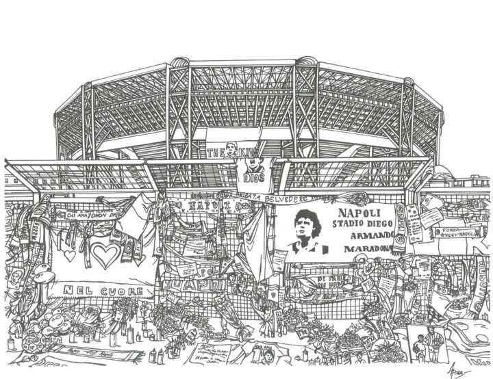 Drawing titled "Stadium in Naples S…" by Lera Ryazanceva, Original Artwork, Ink