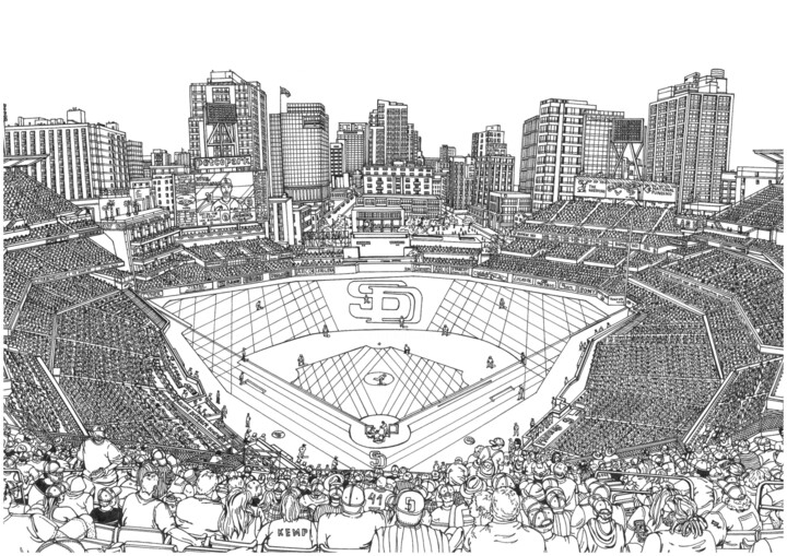 Rysunek zatytułowany „San Diego Padres St…” autorstwa Lera Ryazanceva, Oryginalna praca, Długopis żelowy