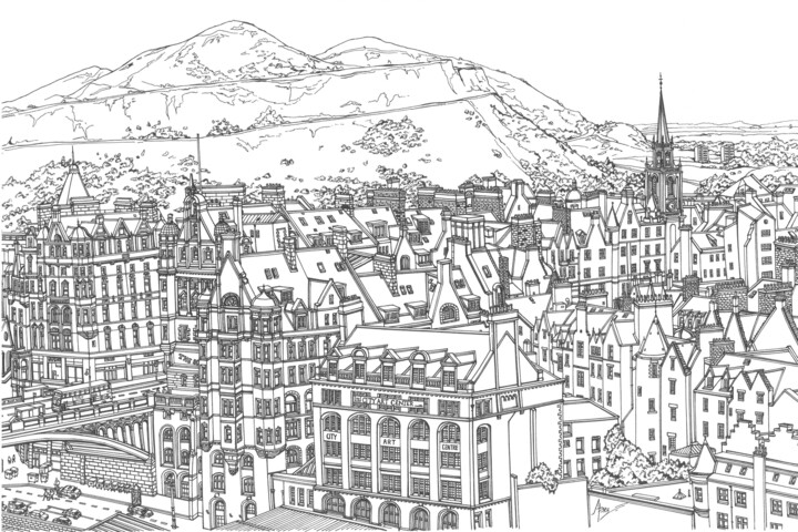 Рисунок под названием "Edinburgh" - Lera Ryazanceva, Подлинное произведение искусства, Чернила