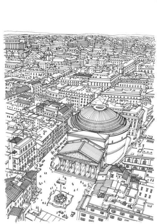 Σχέδιο με τίτλο "The Pantheon" από Lera Ryazanceva, Αυθεντικά έργα τέχνης, Μελάνι