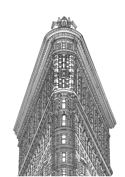 Desenho intitulada "Flatiron Building" por Lera Ryazanceva, Obras de arte originais, Tinta