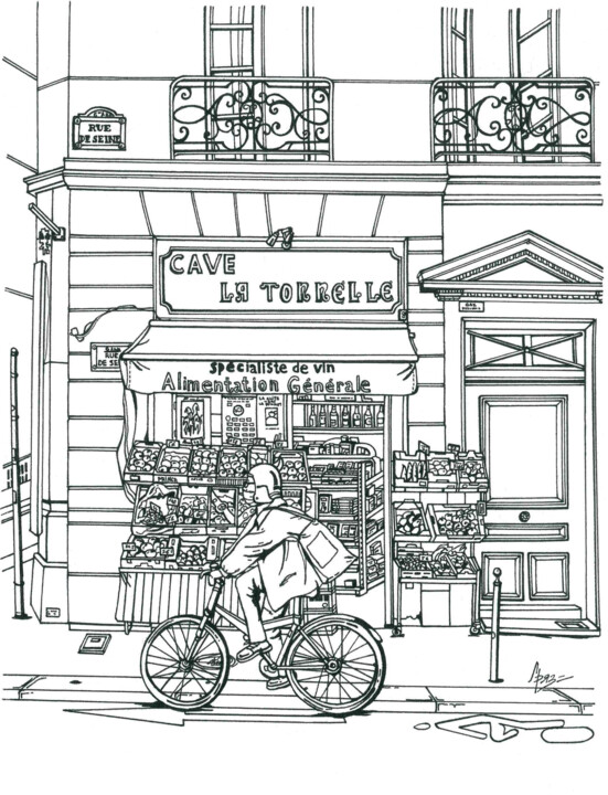 Drawing titled "Paris Bike" by Lera Ryazanceva, Original Artwork, Ink