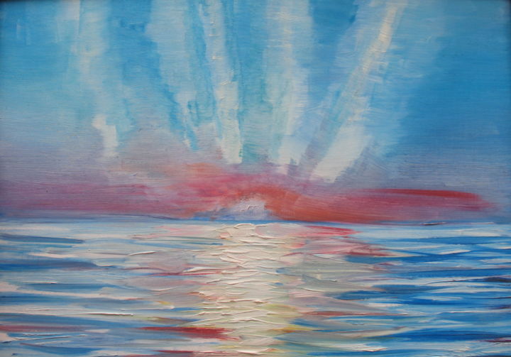 Painting titled ""Sunset on the Sea"" by Lera Titova, Original Artwork, Oil