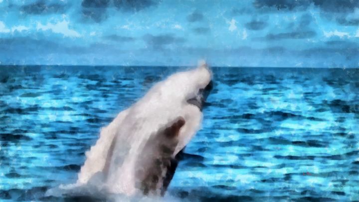 Картина под названием "Whale" - Lea Ara, Подлинное произведение искусства, Акварель