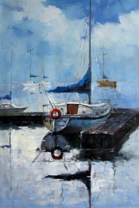 Peinture intitulée "Yacht #025" par Lermay Chang, Œuvre d'art originale, Huile Monté sur Châssis en bois