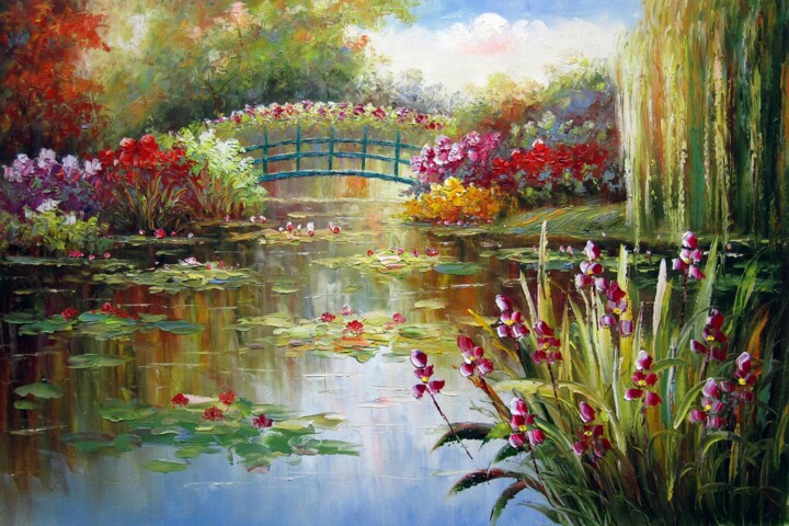 Painting titled "Waterlily #107" by Lermay Chang, Original Artwork, Oil Mounted on Wood Stretcher frame