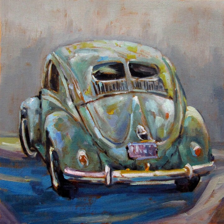 Painting titled "Car #001" by Lermay Chang, Original Artwork, Oil Mounted on Wood Stretcher frame