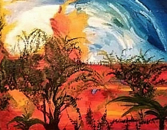 Картина под названием "Огонь и вода" - Naira, Подлинное произведение искусства, Масло